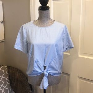 Bleuh Ciel Blue/White Striped Tie-Front Blouse